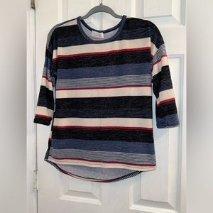 Size small red blue white striped knit half sleeve long sleeve shirt top
